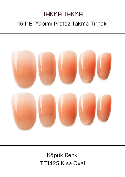 15'li Ten Rengi Kısa Oval TT1425 Tekrar Kullanılabilir El Yapımı Protez Takma Tırnak - Ten Rengi-XS fiyatları