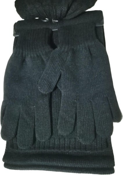 Erkek Örgü Bere Atkı Eldiven 3'lü Takım Siyah fiyatları