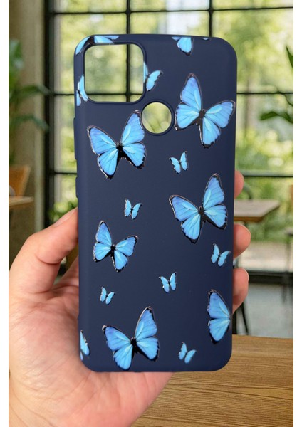 Realme C25S Uyumlu Mavi Kelebek Desenli Silikon Darbe Emici Klasik Korumalı Rubber Kılıf fiyatları