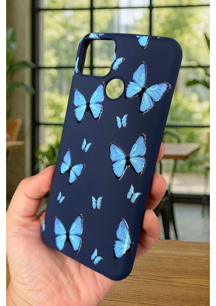 Realme C25S Uyumlu Mavi Kelebek Desenli Silikon Darbe Emici Klasik Korumalı Rubber Kılıf modelleri