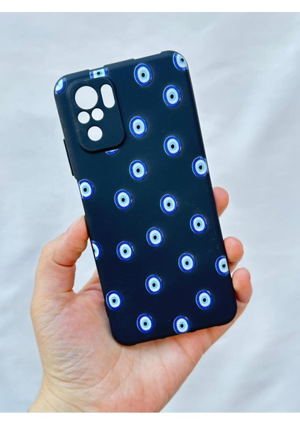 Redmi Note 10/10S Uyumlu Nazar Boncuk Desenli Silikon Darbe Emici Klasik Korumalı Rubber Kılıf