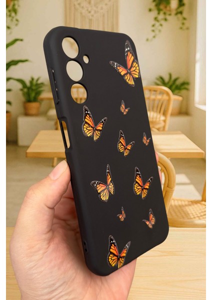 Samsung Galaxy A14 - Turuncu Kelebek Desenli Silikon Darbe Emici Klasik Korumalı Rubber Kılıf modelleri