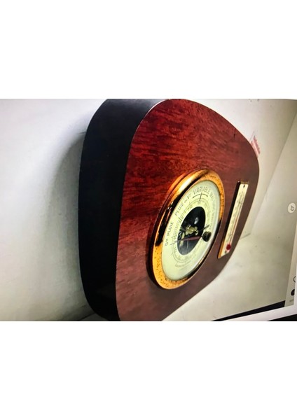 Fransız Derece ve Barometre Ahşap Kaidesinde 22 cm 16 cm Ölçülerinde