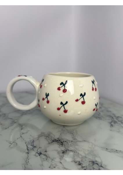 Seramik El Yapımı Kiraz Desenli Bardak | Yelkovanstudio modelleri
