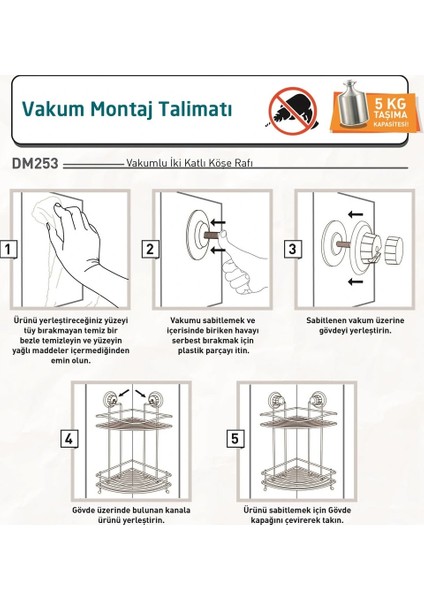 Banyo Köşe Rafı Vakumlu Paslanmaz 2 Katlı Kancalı Siyah fırsatları