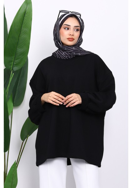 Siyah Balon Kol Oversize Sweatshirt