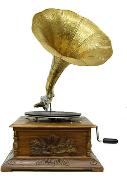 Gramofon Nostaljik Ahşap Gramofon Kare Oymalı 533 Plakçalar ASIG504SF