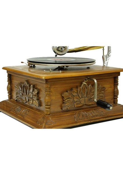 Gramofon Nostaljik Ahşap Gramofon Kare Oymalı 533 Plakçalar ASIG504SF modelleri
