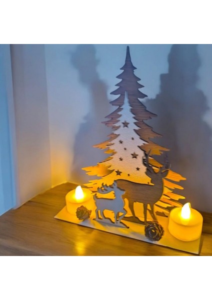 Işıklı Tealight Mumlu Ahşap Masa Üstü Yılbaşı Dekor fiyatları