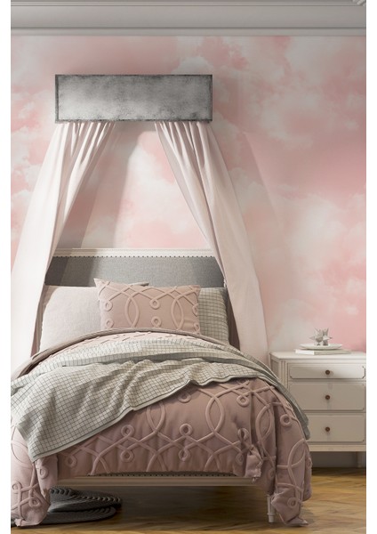 Duvar Kağıdı Çocuk Odası Pembe Bulutlar Desenli Isı ve Ses Yalıtımlı Sağlıklı Duvar Kumaşı