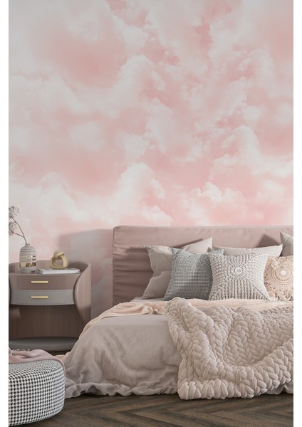 Duvar Kağıdı Çocuk Odası Pembe Bulutlar Desenli Isı ve Ses Yalıtımlı Sağlıklı Duvar Kumaşı fiyatları
