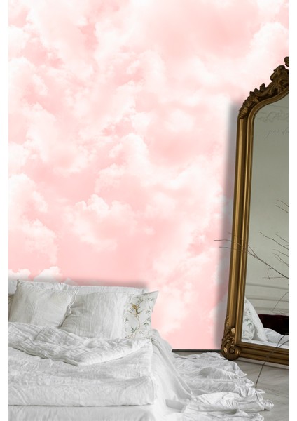 Duvar Kağıdı Çocuk Odası Pembe Bulutlar Desenli Isı ve Ses Yalıtımlı Sağlıklı Duvar Kumaşı indirimleri