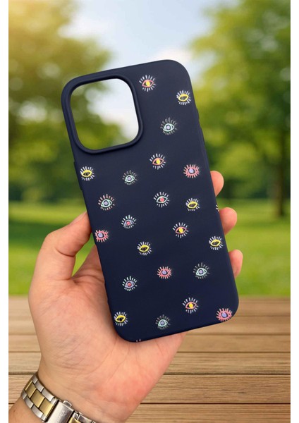iPhone 14 Plus /15 Plus - Mini Evıl Eye Desenli Silikon Darbe Emici Klasik Korumalı Rubber Kılıf