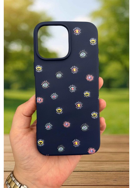 iPhone 14 Plus /15 Plus - Mini Evıl Eye Desenli Silikon Darbe Emici Klasik Korumalı Rubber Kılıf fiyatları