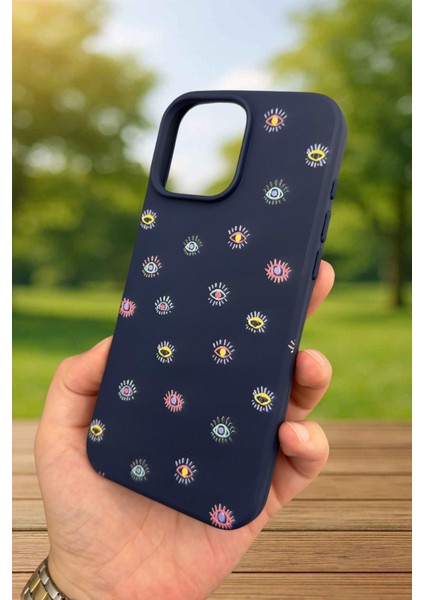 iPhone 14 Plus /15 Plus - Mini Evıl Eye Desenli Silikon Darbe Emici Klasik Korumalı Rubber Kılıf modelleri