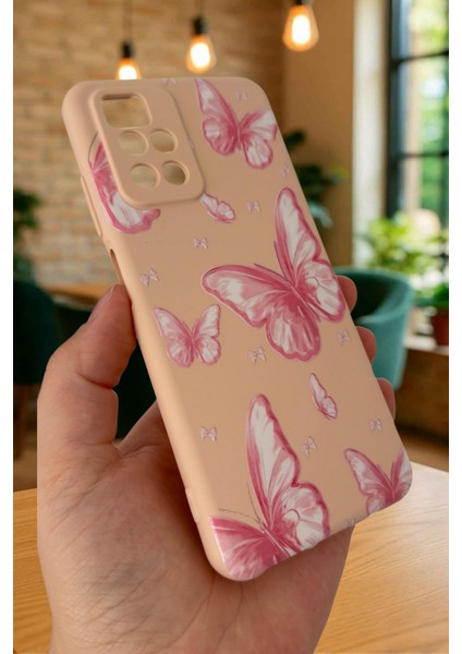 Xiaomi Redmi 10 2022 Pembe Kelebek Desenli Silikon Darbe Emici Klasik Korumalı Rubber Kılıf modelleri