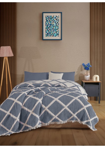 Çift Taraflı, Baklava Desenli, 5 Katlı, Dolgulu Müslin Battaniye, Yorgan, 220 x 240 cm