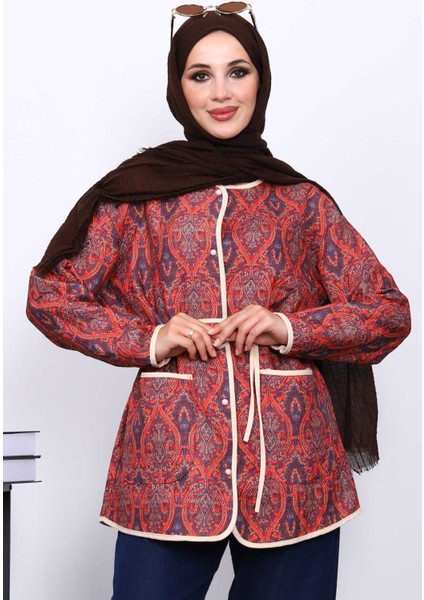 Bordo Etnik Desenli Cepli Ceket modelleri
