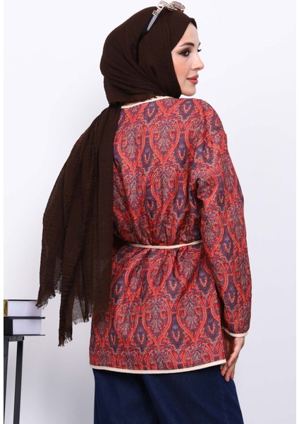 Bordo Etnik Desenli Cepli Ceket fırsatları