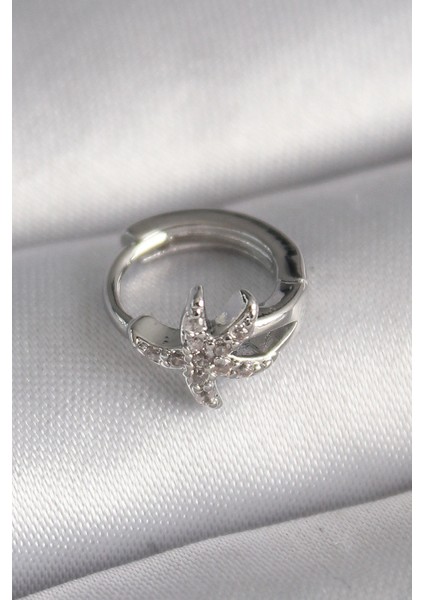 316L Çelik Gümüş Renk Zirkon Taşlı Deniz Yıldızı Model Tragus Piercing - TJ-PR1319