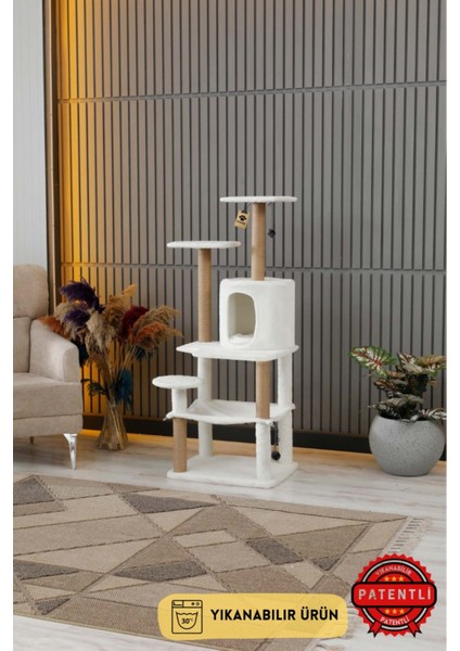 Erciyes Beyazçok Katlı Yıkanabilir Kedi Tırmalama Evi