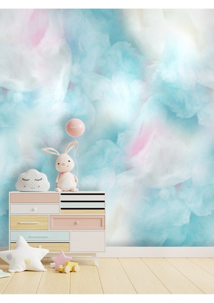 Duvar Kağıdı: Mavi Pembe Bulutlar Isı ve Ses Yalıtımlı Sağlıklı Tekstil Çocuk Odası Duvar Kağıdı
