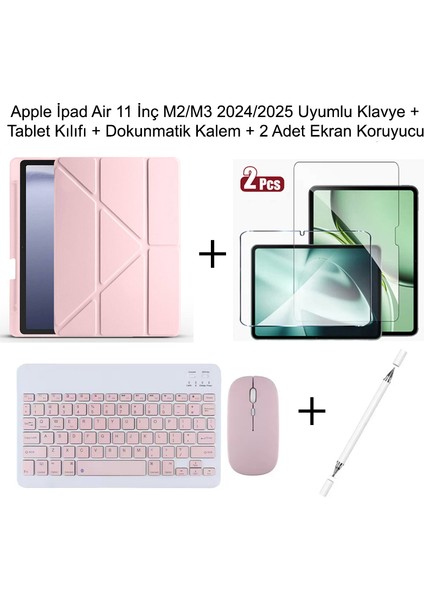 Yesnıce iPad Air 11 M2/m3 2024/2025 Uyumlu Standlı Kılıf ve Dokunmatik Kalem ve Klavye ve Mouse