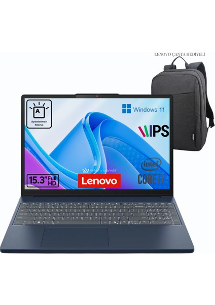 Ideapad Slim 3 15IRH10 P2 (Işıklı Klavye) I7-13620H 16GB Ddr5 512GB SSD Wuxga 15.3" IPS 60Hz WIN11 Pro Taşınabilir Bilgisayar