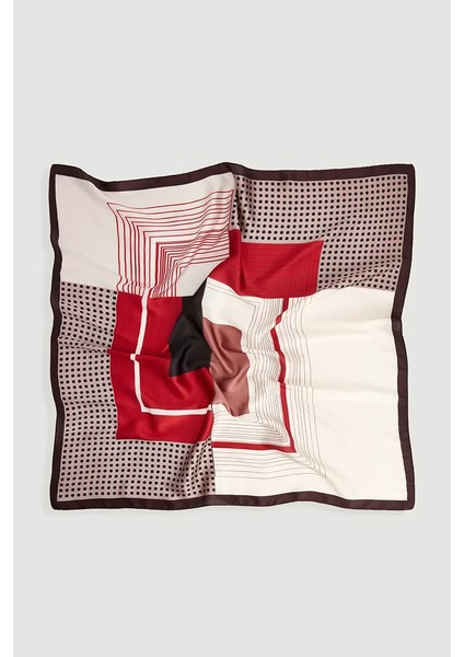 Kare Desenli Fular - Bordo