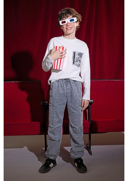 Erkek Çocuk 8-16 Yaş Kargo Cep Yumuşak Denim Jogger Gri