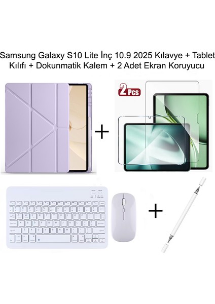 Yesnıce Samsung Galaxy S10 Lite 10.9 Inç Uyumlu Standlı Kılıf ve Dokunmatik Kalem ve Klavye ve Mouse