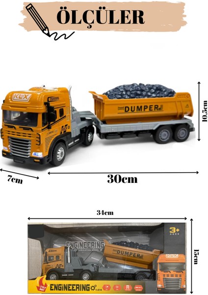 Damperli Kamyon Mikseri Iş Makinası 1:24 Işıklı Müzikli Çek Bırak 30 cm Die Cast fiyatları
