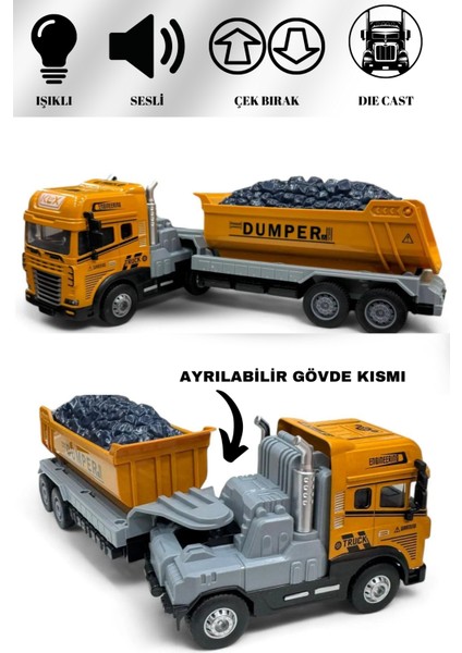 Damperli Kamyon Mikseri Iş Makinası 1:24 Işıklı Müzikli Çek Bırak 30 cm Die Cast modelleri