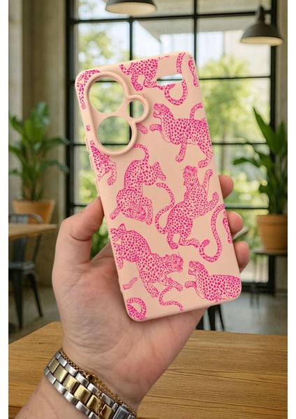 Redmi Note 13 Pro Plus Pembe Leopar Desenli Silikon Darbe Emici Klasik Korumalı Rubber Kılıf