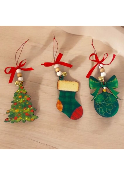 Boncuklu 3 Lü Yılbaşı Süsü Yeşil Tonlarda