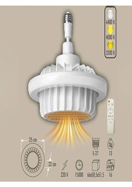Teknikerelektrik Cata CT-1160 36W Güneş Isıtıcılı Fan LED Ampul 3 Renk Işık Kumandalı fiyatları