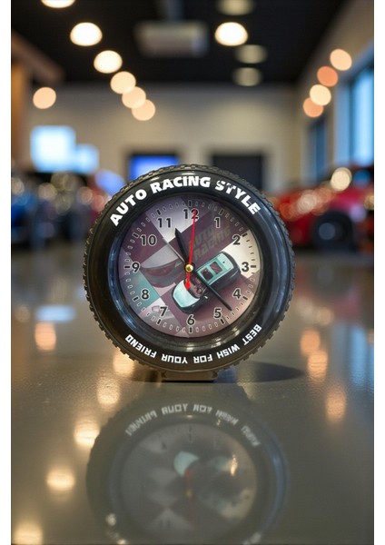 Araba Tekerleği Tasarımlı Alarm Özellikli Masa Saati – 14X14X4 cm