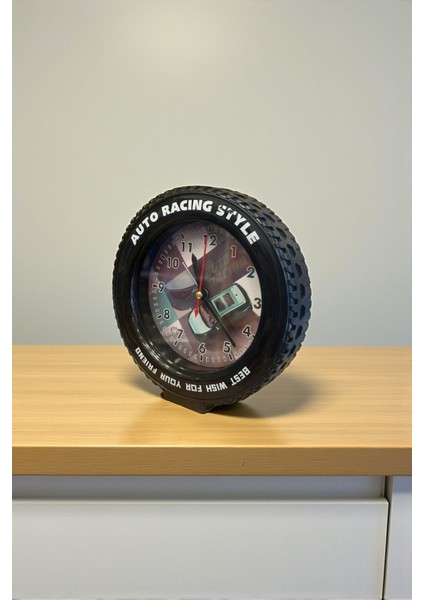 Araba Tekerleği Tasarımlı Alarm Özellikli Masa Saati – 14X14X4 cm modelleri