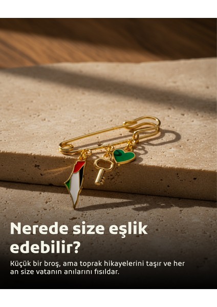 Filistin Bayrakli Haritası , Fetih Anahtarlığ ve Yeşil Kalıbı Üçlü Yaka Iğnesi Broş A300059