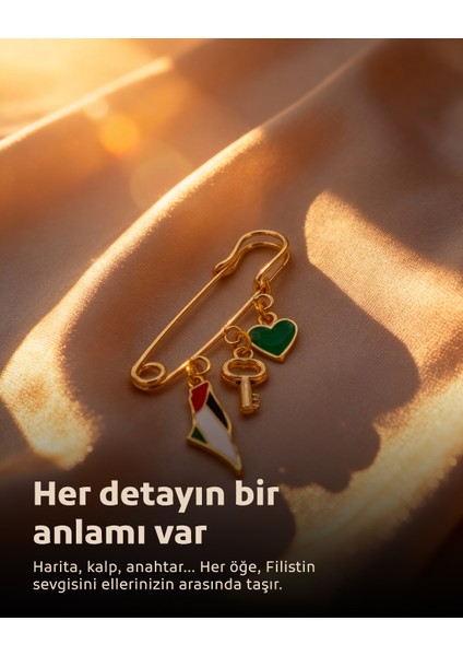 Filistin Bayrakli Haritası , Fetih Anahtarlığ ve Yeşil Kalıbı Üçlü Yaka Iğnesi Broş A300059 modelleri
