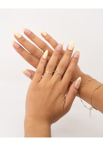 10'lu Sarı Uzun Badem TT1370 Tekrar Kullanılabilir El Yapımı Protez Takma Tırnak - Sarı-S fiyatları