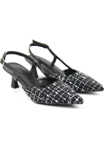 Sophie Siyah Desenli Kumaş Alçak Topuklu(4 Cm) Topuklu Ayakkabı