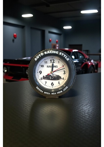 Araba Tekerleği Tasarımlı Alarm Özellikli Masa Saati – 14X14X4 cm