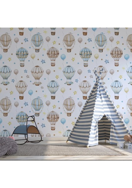 Uçan Balonlu Çocuk Odası Duvar Kağıdı -Isı ve Ses Yalıtımı Yırtılmaz
