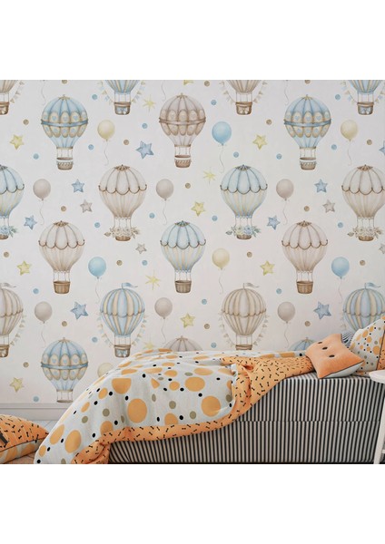 Uçan Balonlu Çocuk Odası Duvar Kağıdı -Isı ve Ses Yalıtımı Yırtılmaz modelleri