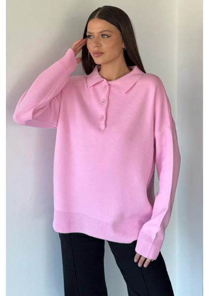 Kadın Yarım Düğmeli Triko Kazak P-00018996