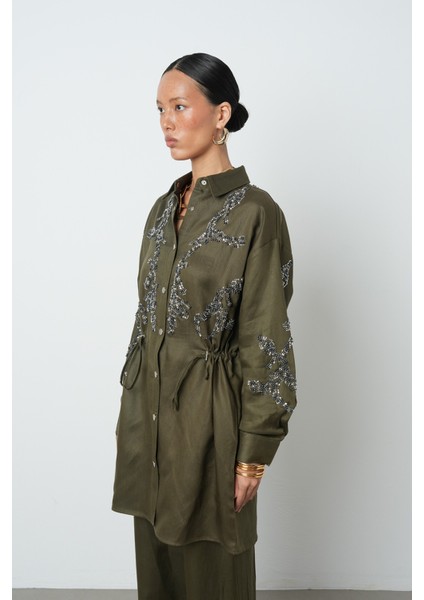 Kadın Boncuk Işlemeli Belden Büzgülü Çıtçıt Kapamalı Ceket fiyatları