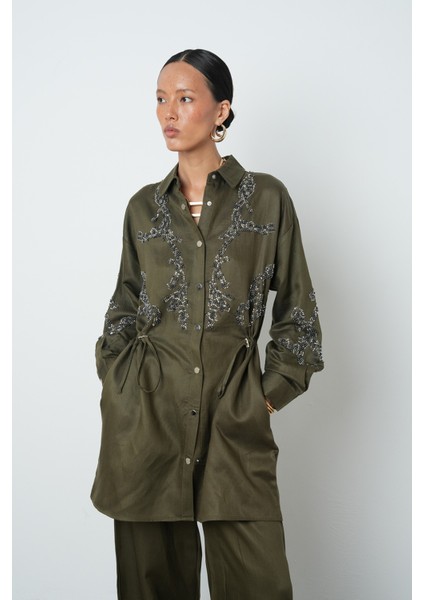 Kadın Boncuk Işlemeli Belden Büzgülü Çıtçıt Kapamalı Ceket modelleri