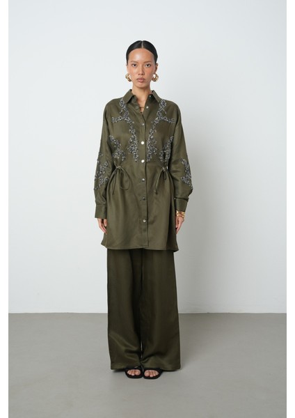 Kadın Boncuk Işlemeli Belden Büzgülü Çıtçıt Kapamalı Ceket fırsatları