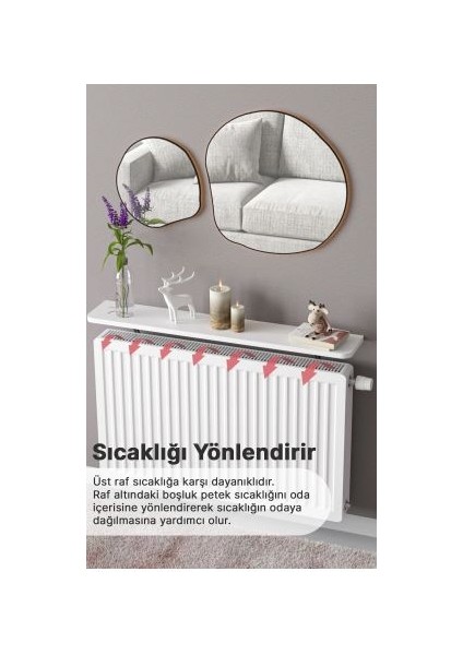 Montajsız Petek Üstü Uçan Raf Dresuar Kalorifer Peteği Rafı Kitaplık 100 x 18 cm Beyaz Oval Kesim fiyatları